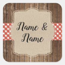 Stickers Bröllopsetiketters Red Gingham BBQ Burlap