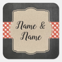 Stickers Bröllopsetiketters Red Gingham BBQ Burlap