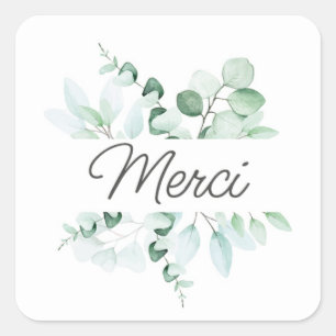Stickers/Etiquette autocollante Merci Fleurs verte Fyrkantigt Klistermärke