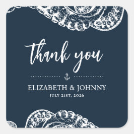 Stickers för flotta Nautiskt Octopus-bröllop Fyrkantigt Klistermärke