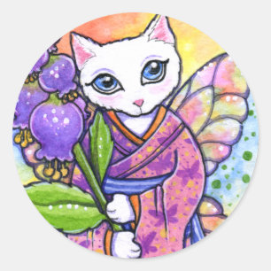 Stickers Geisha Cat Asian Fantasy av Ann Howard Runt Klistermärke
