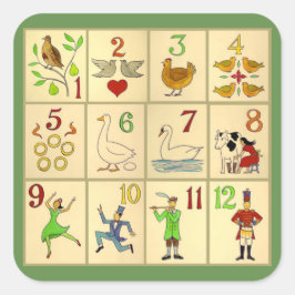 Stickers, glans, stor, 3-tums CHRISTMAS FOLK ART Fyrkantigt Klistermärke