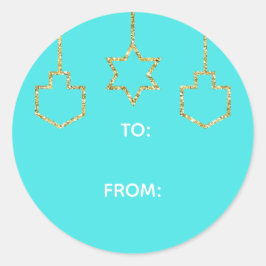 Stickers "Glittered Star & Dreidel" Lycklig Chanuk Runt Klistermärke