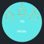 Stickers "Glittered Star & Dreidel" Lycklig Chanuk Runt Klistermärke<br><div class="desc">Hanukkah/Helgdag-klistermärken, personlig. Lycklig Chanukah "Hanging Glittered Star and Dreidels". Välj mellan 1/2- och 3-tums klistermärken. Anpassa genom att ta bort och ersätta text med ett eget meddelande. Välj ditt favoritteckensnitt storlekt, stil och färg. Bakgrunden färg kan ändras genom att välja ett annat färg än färgrutorna färg. Tack för att du...</div>