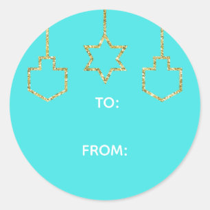 Stickers ’Glittered Star & Dreidel’ Lycklig Chanuk Runt Klistermärke