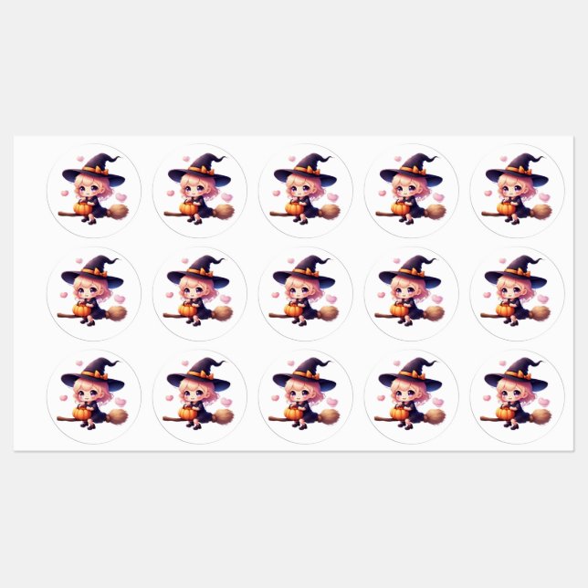 Stickers Halloween Sorcière Kawaii - Cute Witch på (Ark)