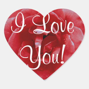Stickers - Heart - Red Röd ros "I Kärlek You" Hjärtformat Klistermärke