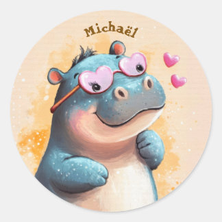 Stickers Hippo Valentine's Day Kids School Runt Klistermärke