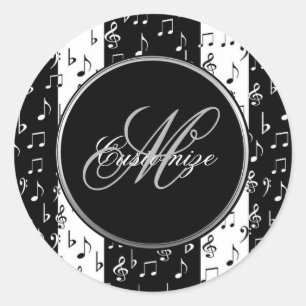 Stickers i Monogram Black & White Musical Rand Runt Klistermärke