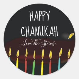 Stickers "Lycklig Chanukah" Menorah Candles Runt Klistermärke