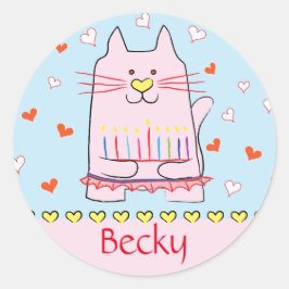 Stickers Rosa Cat Ballerina Chanukah Round Runt Klistermärke