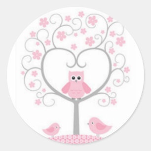 Stickers/Rosa Uggla med Hjärtformade Träd Runt Klistermärke