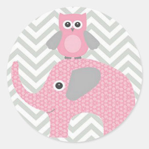 Stickers/Rosa Uggla och Elephant Runt Klistermärke