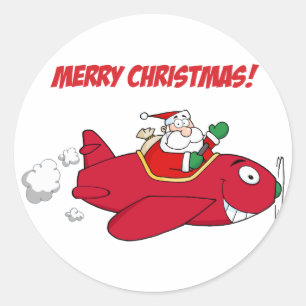 Stickers—Santa in Flygplan Runt Klistermärke