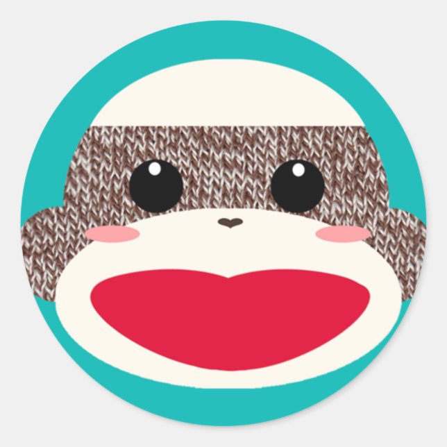 Stickers sock monkey Ansikte Runt Klistermärke (Framsida)