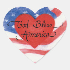 Stickers USA Välsigna dig America Heart Hjärtformat Klistermärke