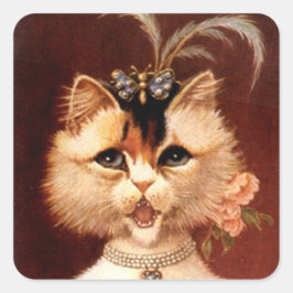 STICKERS Victorian Singing Parlor Cat Jewel Square Fyrkantigt Klistermärke