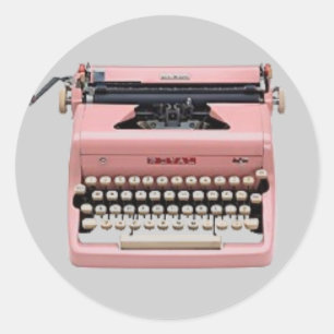 Stickers - Vintagens Rosa Typewriter Runt Klistermärke
