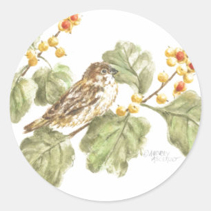 Stickers Watercolor Bird on Autumn Gren Round Runt Klistermärke