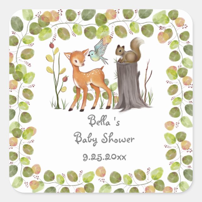 Stickers Woodland Animal Fyrkantigt Klistermärke (Framsida)