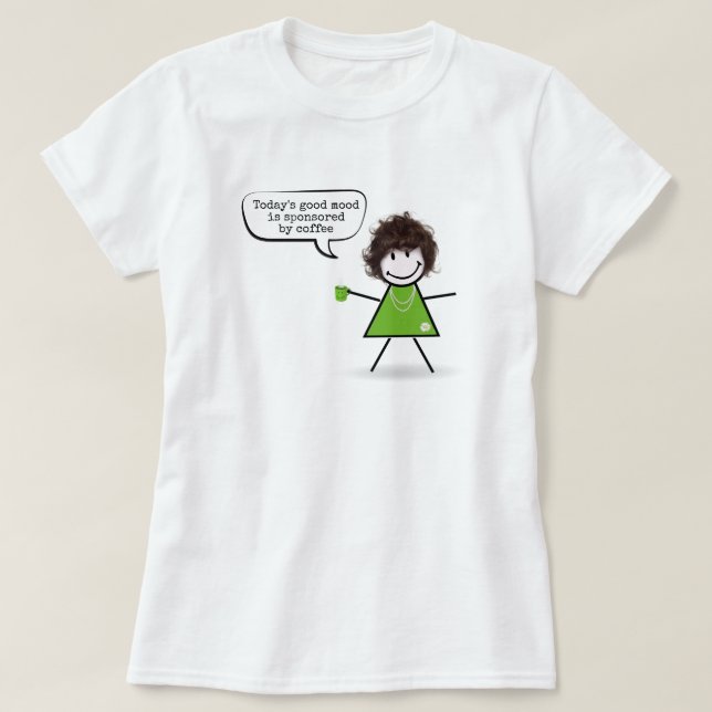 Stickflicka med grön kaffekopp t shirt (Design framsida)