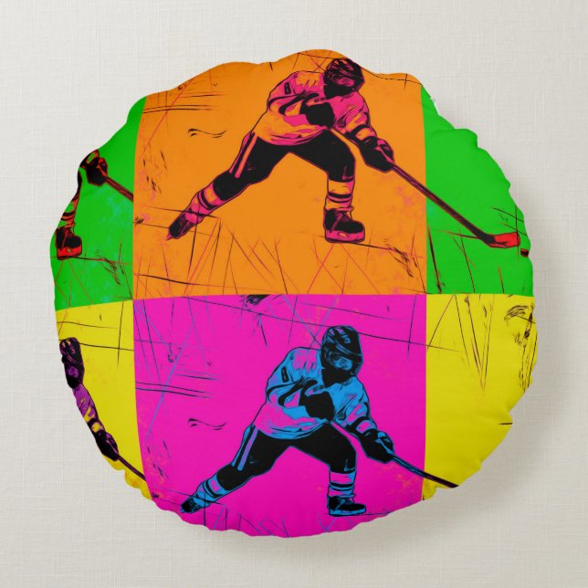 Stickhanterande hockeyspelare   rund kudde (Baksidan)