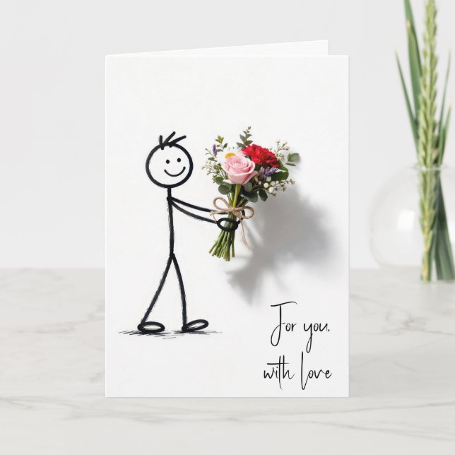Stickman-årsdag med rosbukett kort (Framsida)