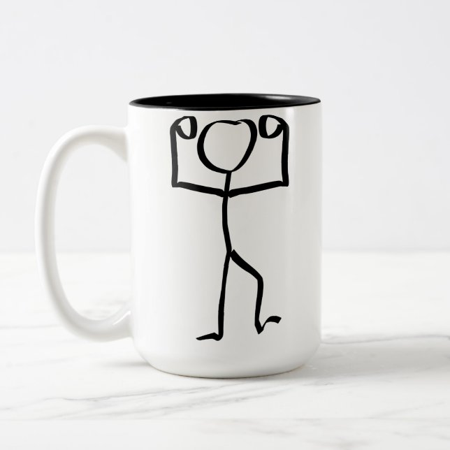 Stickman Figur Winner Illustration, One Line Art Två-Tonad Mugg (Vänster)