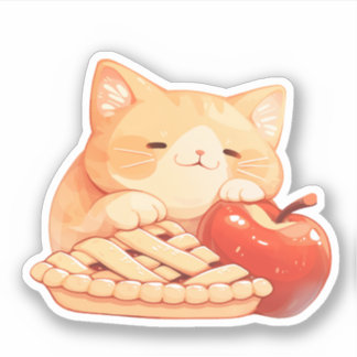 Stickmärket Cute Orange Tabby katt och Apple Paj Klistermärken