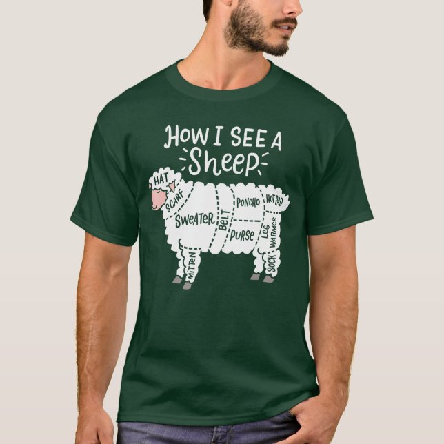 Stickning Hur jag ser en fårgarn Ullstickare Sy T Shirt (Framsida)