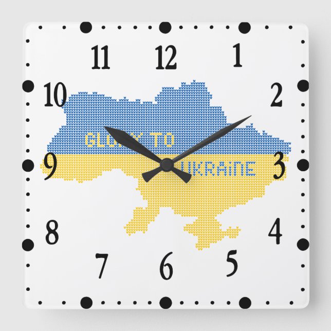 Stickning ukrainsk statskarta text Ära åt Ukraina Fyrkantig Klocka (Framsida)