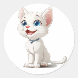 Stickningar för Cat Lovers Cute White Cat Runt Klistermärke