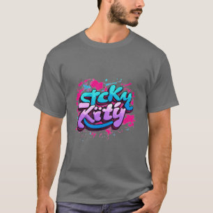 Sticky Kattunge: Cursive Graffiti Logotyp T-Shirt