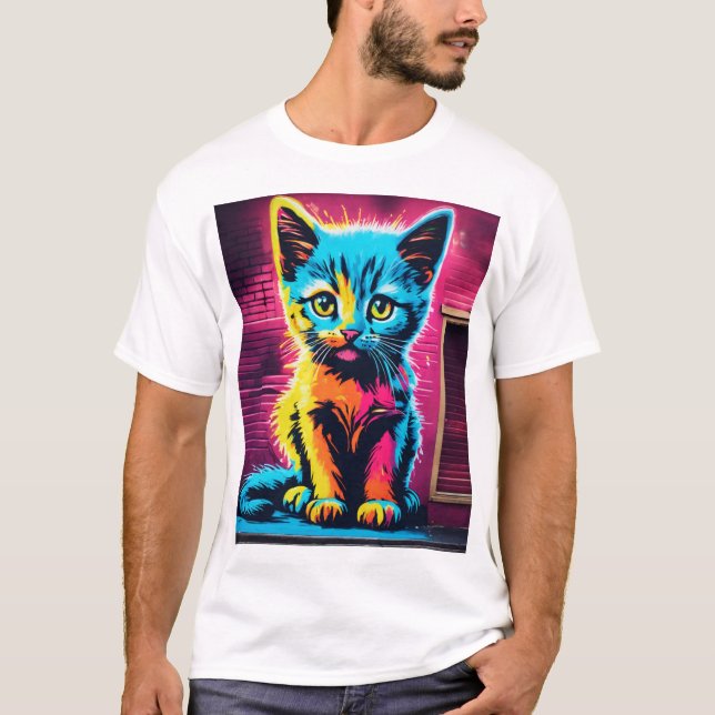 Sticky Kitty–Vibrant Cursive Graffiti Logotyp T-Sh T Shirt (Framsida)