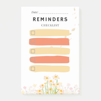 Sticky Note REMINDERS Check Box Yellow Daisy Post-it Block