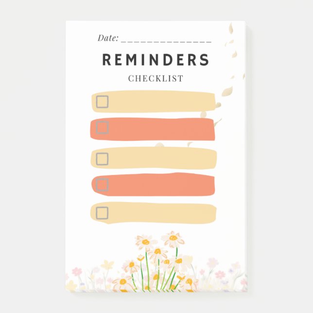 Sticky Note REMINDERS Check Box  Yellow Daisy Post-it Block (Framsida)