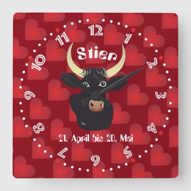 Stier 21. April bis 20. Mai Uhr Fyrkantig Klocka (Framsida)