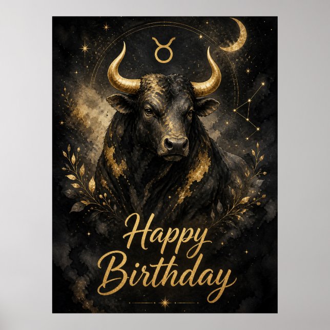 Stier Happy Birthday Sternzeichen Design Poster (Framsidan)