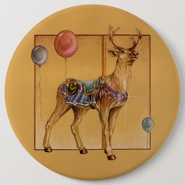 Stift, Buttons - Carousel Reindeer eller Elk Knapp (Framsida)