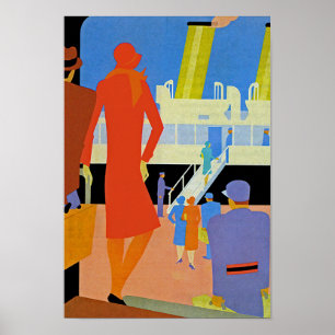Stiga ombord för art déco poster