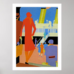 Stiga ombord för art déco poster
