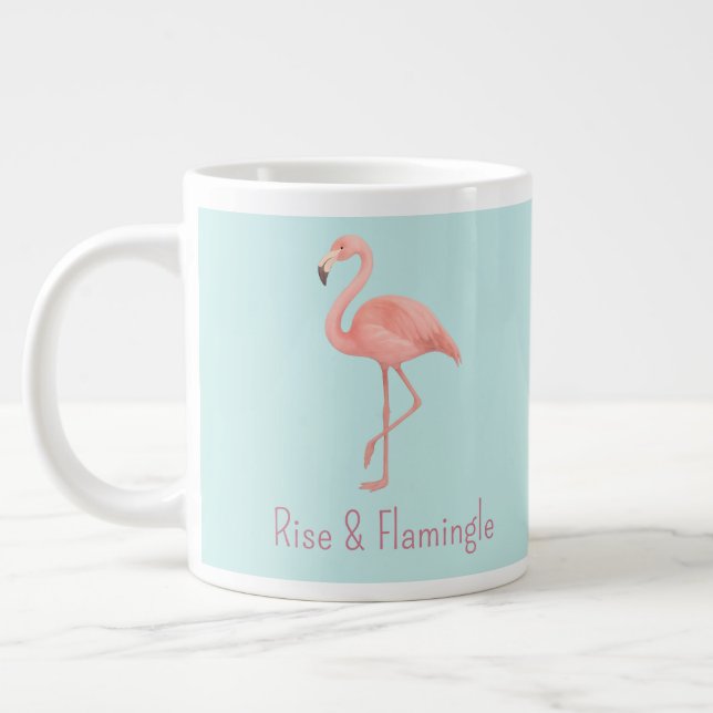 Stiga upp och lamingle Rosa Flamingo - ljusblå Jumbo Mugg (Vänster)