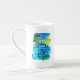 Stiga upp och Shine Blå himmel Hand målat Benporslin Mugg