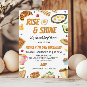 Stiga upp och Shine Breakfast Time Brunch Birthday Inbjudningar