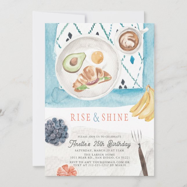 Stiga upp och Shine Brunch PJ Watercolor Birthday Inbjudningar (Framsida)