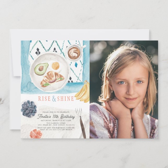 Stiga upp och Shine Brunch Watercolor Barns födels Inbjudningar (Framsida)