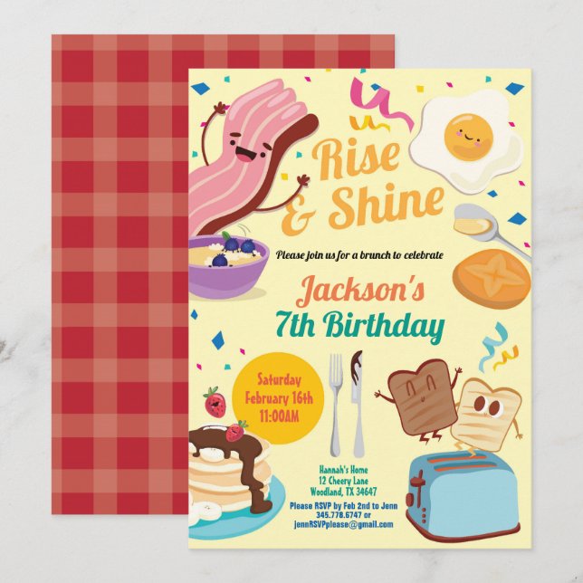 Stiga upp och shine frukostbrunch-inbjudan inbjudningar (Fram/baksida)