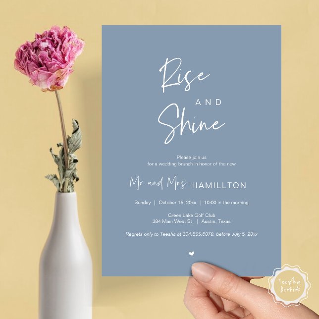 Stiga upp och Shine, Post bröllop Brunch Inbjudningar (Rise and Shine, Post Wedding Brunch Invitation Card, PDF, in Dusty Blue)