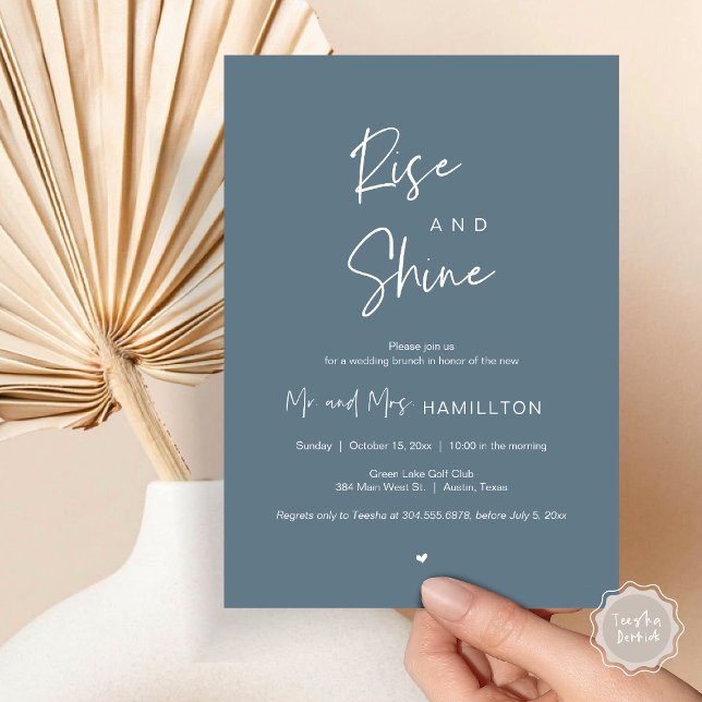 Stiga upp och Shine, Post bröllop Brunch Inbjudningar (Rise and Shine, Post Wedding Brunch Invitation Card, PDF, in Dusty Blue)