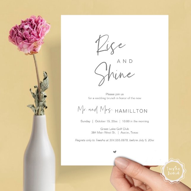 Stiga upp och Shine, Post bröllop Brunch Inbjudningar (Rise and Shine, Post Wedding Brunch Invitation Card, PDF, in Dark Grey )